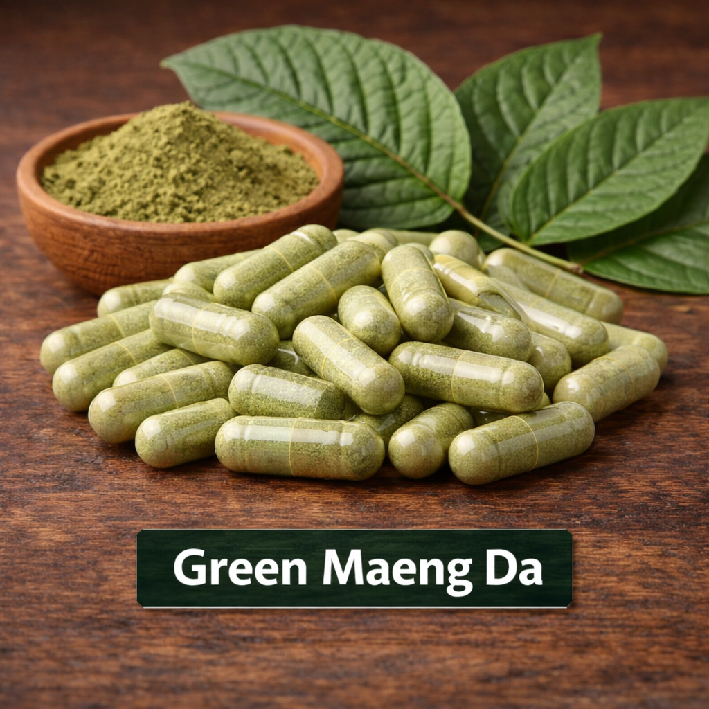 Cápsulas de Green Maeng Da kratom premium